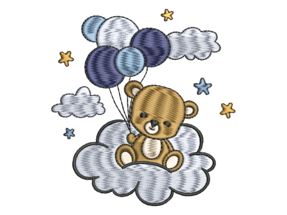 Cute Bear Balloon Embroidery for Sweet Gifts