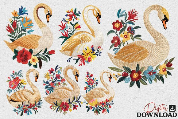 Floral Swan Embroidery Goose PNG Review