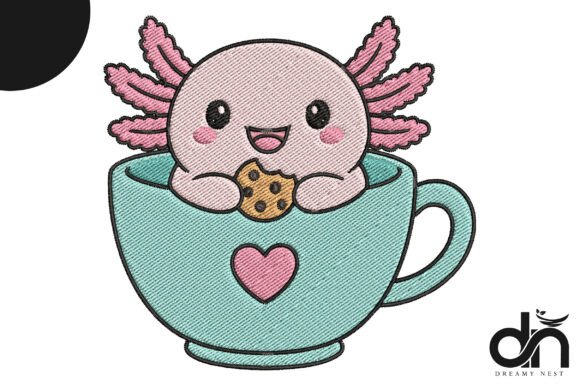 Kawaii Axolotl Teacup Embroidery Design Review