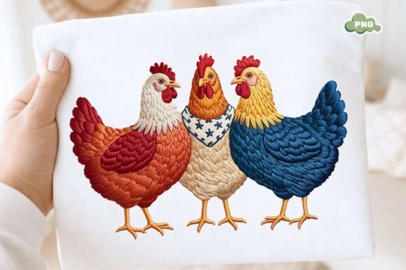 Patriotic Chicken Embroidery Style PNG Review