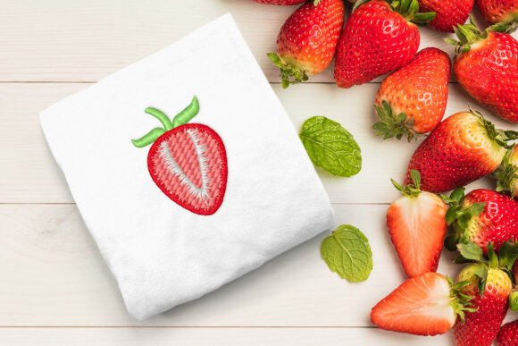 Sliced Strawberry Mini Embroidery for Apparel