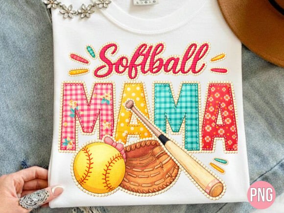 Softball Mama Faux Embroidery Design PNG Review