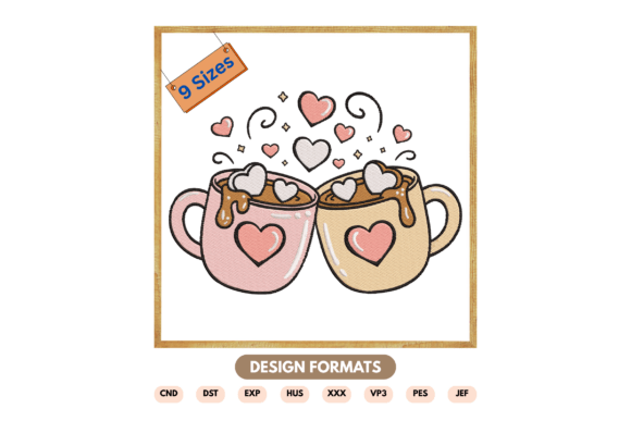 Valentine Coffee Cups Embroidery Design Review